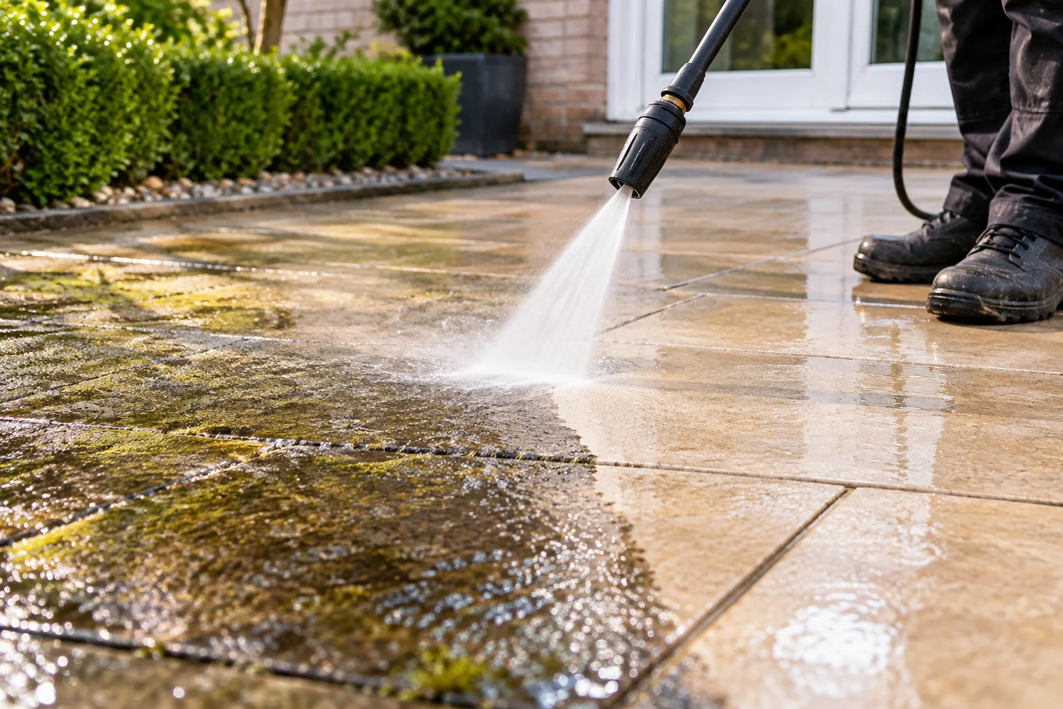Pressure washing a patio